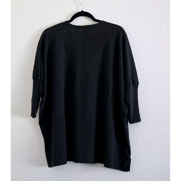 Eileen Fisher 100% Merino Wool V Neck Tunic Sweater Black Size S Knit Oversized - Picture 4 of 7